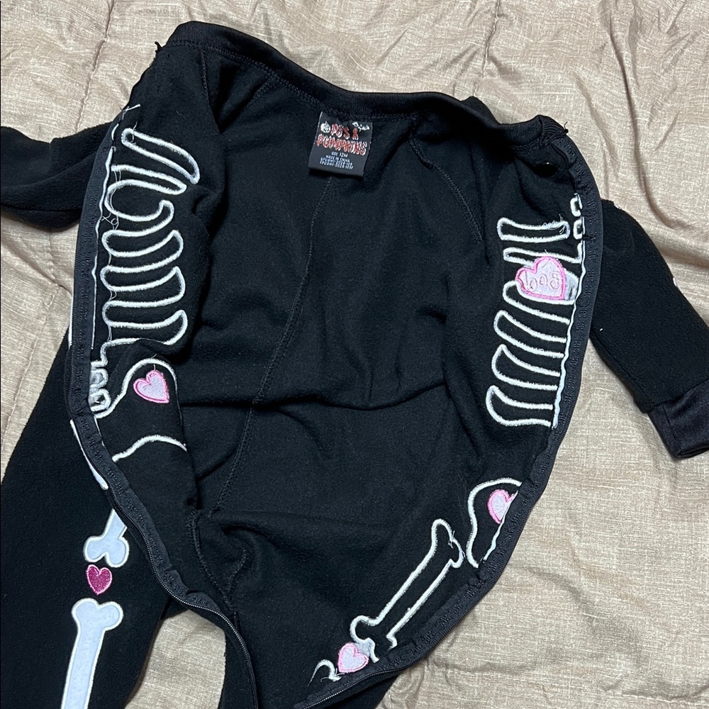 NWOT Black Skeleton Kids Footie Pajamas with Pink Accents 12M - Picture 7 of 8